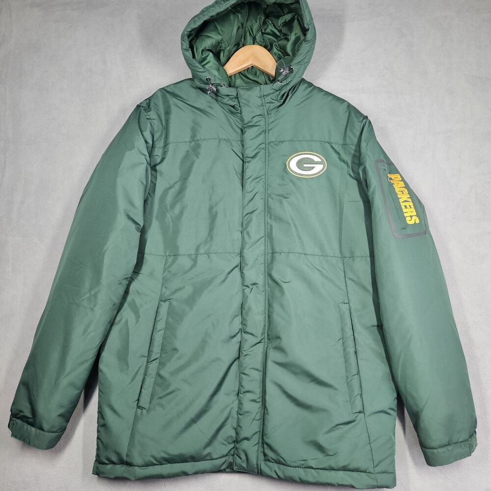 NFL Green Bay Packers Coat Mens Medium G-III Green Polyester Winter Hooded Logo